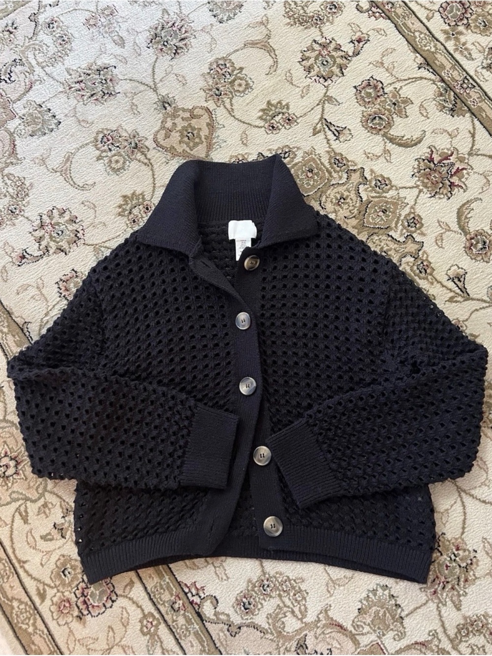 H&M Women’s Knitted Black Button Up Cardigan Collared Sweater Size XS